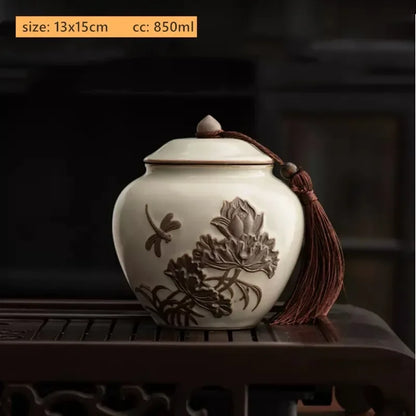 Antique Style Ceramic Tea Tin Handmade Tea Bag Storage Jar Sealed Against Moisture Coffee Container Kitchen Tea Accessories