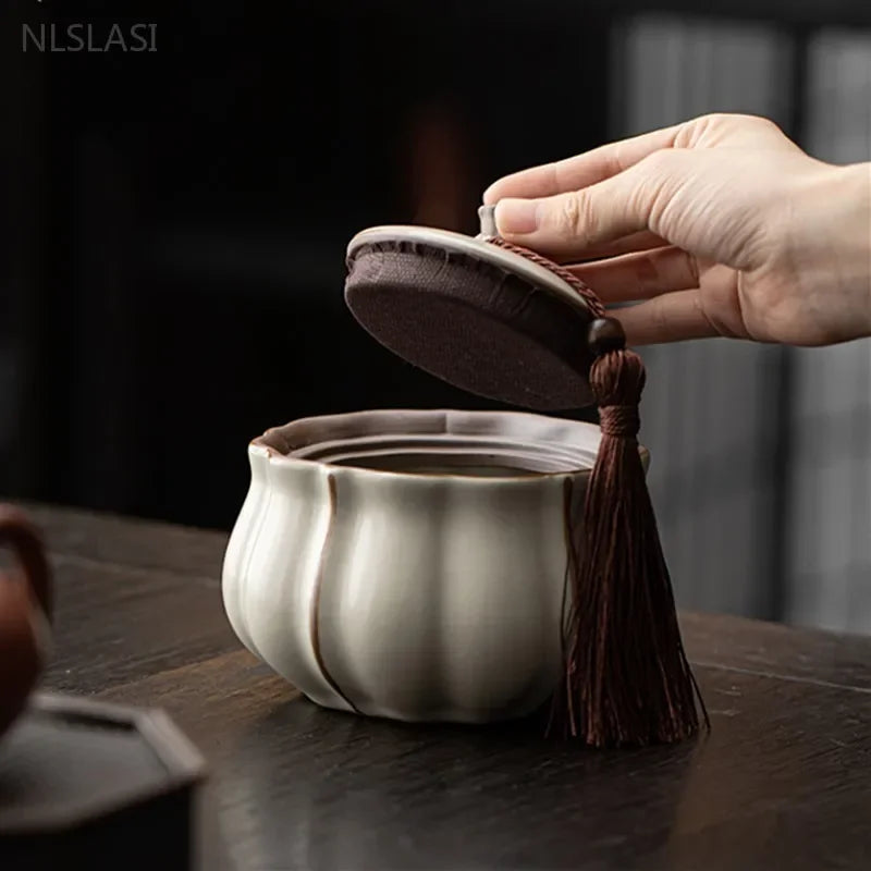 Antique Style Ceramic Tea Tin Handmade Tea Bag Storage Jar Sealed Against Moisture Coffee Container Kitchen Tea Accessories