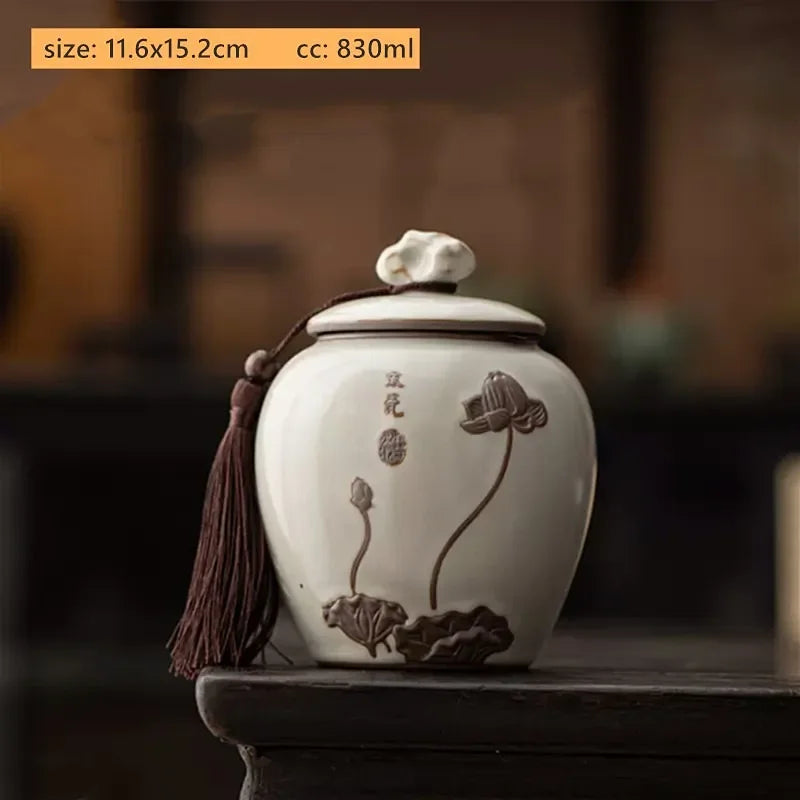 Antique Style Ceramic Tea Tin Handmade Tea Bag Storage Jar Sealed Against Moisture Coffee Container Kitchen Tea Accessories