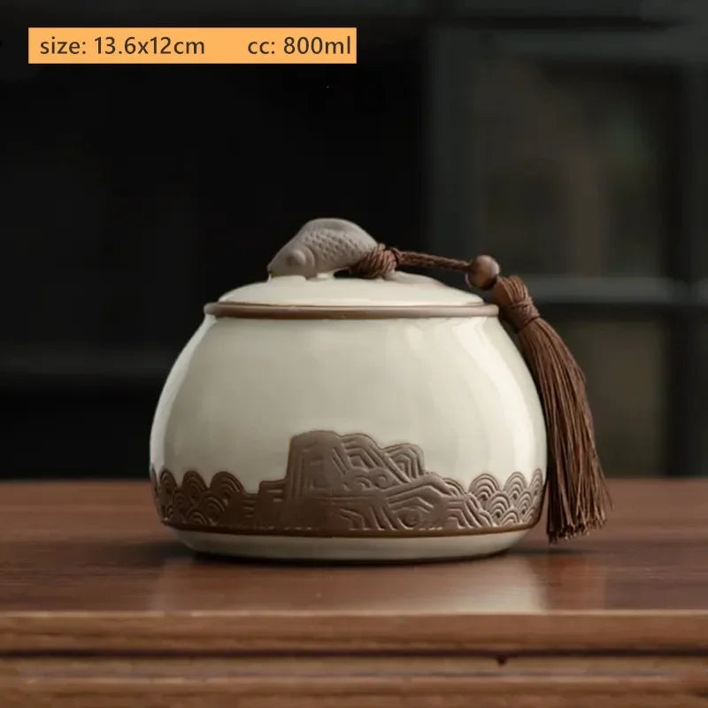 Antique Style Ceramic Tea Tin Handmade Tea Bag Storage Jar Sealed Against Moisture Coffee Container Kitchen Tea Accessories