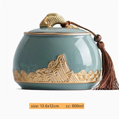 Antique Style Ceramic Tea Tin Handmade Tea Bag Storage Jar Sealed Against Moisture Coffee Container Kitchen Tea Accessories