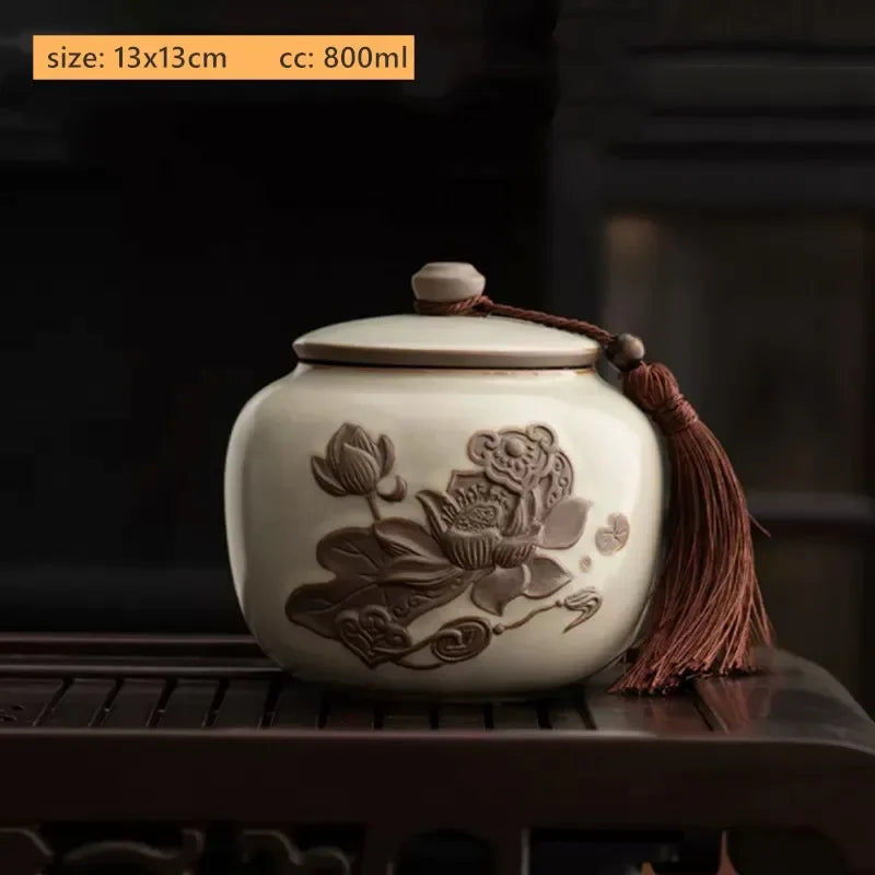 Antique Style Ceramic Tea Tin Handmade Tea Bag Storage Jar Sealed Against Moisture Coffee Container Kitchen Tea Accessories