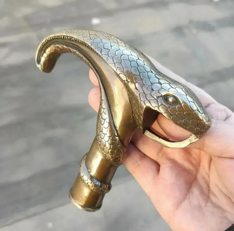 Antique Victorian Walking Stick with Bronze Gun Head Holding snake