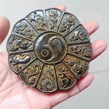 Antique Xiuyu Ancient Jade Tai Chi 12 Zodiac Pendant Hand-carved Statues