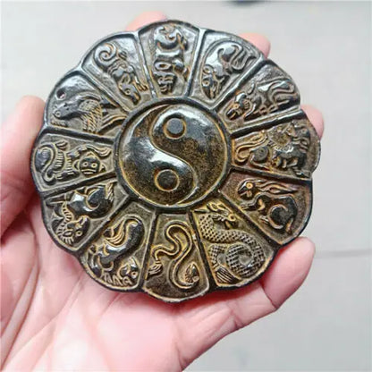 Antique Xiuyu Ancient Jade Tai Chi 12 Zodiac Pendant Hand-carved Statues