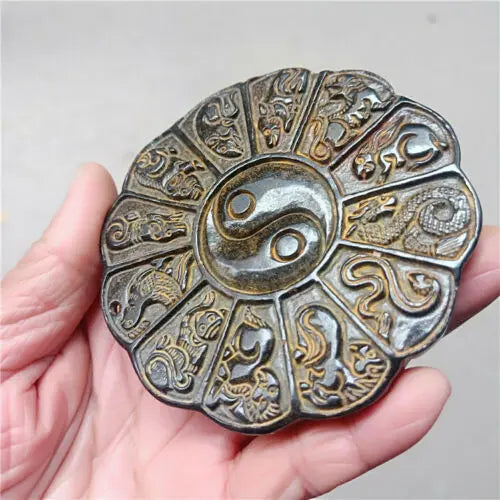 Antique Xiuyu Ancient Jade Tai Chi 12 Zodiac Pendant Hand-carved Statues