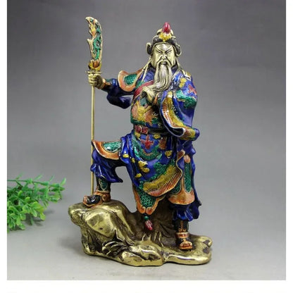 Antique bronze China statue of Guan Gong ornaments copper enamel color process brass ornaments luy
