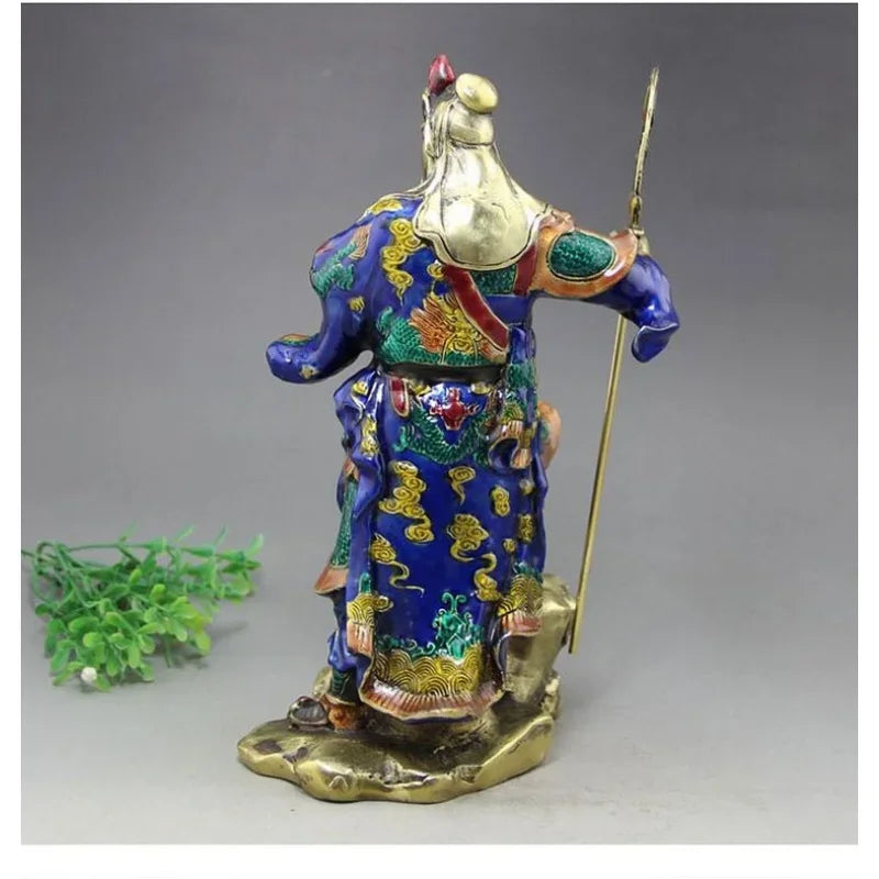 Antique bronze China statue of Guan Gong ornaments copper enamel color process brass ornaments luy