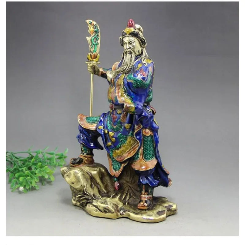 Antique bronze China statue of Guan Gong ornaments copper enamel color process brass ornaments luy