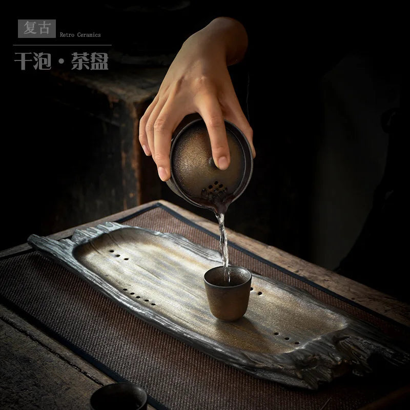 Antique ceramic tea tray teahouse creatively makes old imitation wood tea tray to dry soak small tea table and tea sea tea tray