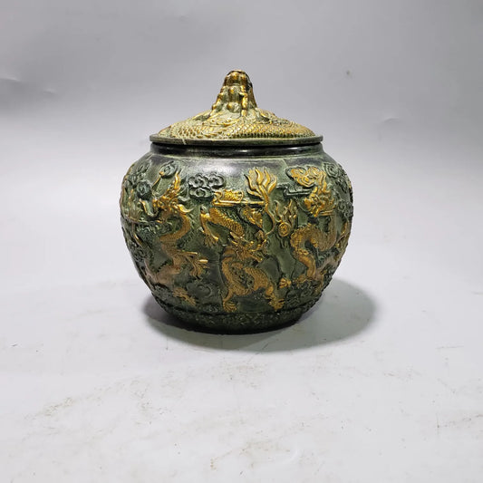 Antique collection Handwork Bronze Copper Carved Nine Dragons Statue Pot Crafts