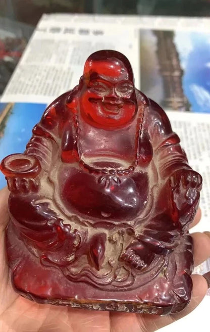 Antique crafts antique amber miscellaneous Home Furnishing Succinum gold Buddha sit home decoration