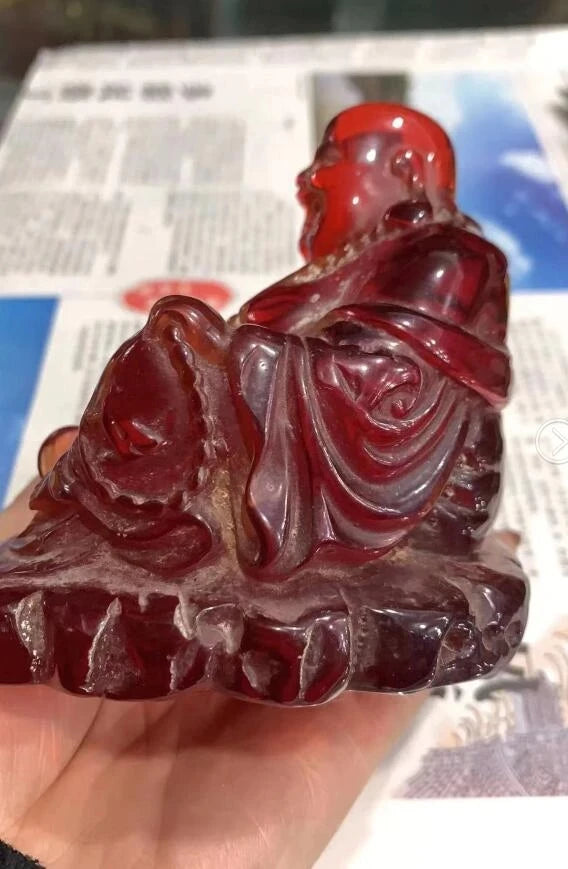 Antique crafts antique amber miscellaneous Home Furnishing Succinum gold Buddha sit home decoration