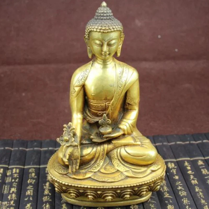 Antique old brass Buddha Statue Medicine Sakyamuni bhagavan Bhaisajya ~U Wealth
