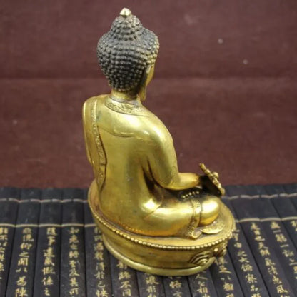 Antique old brass Buddha Statue Medicine Sakyamuni bhagavan Bhaisajya ~U Wealth