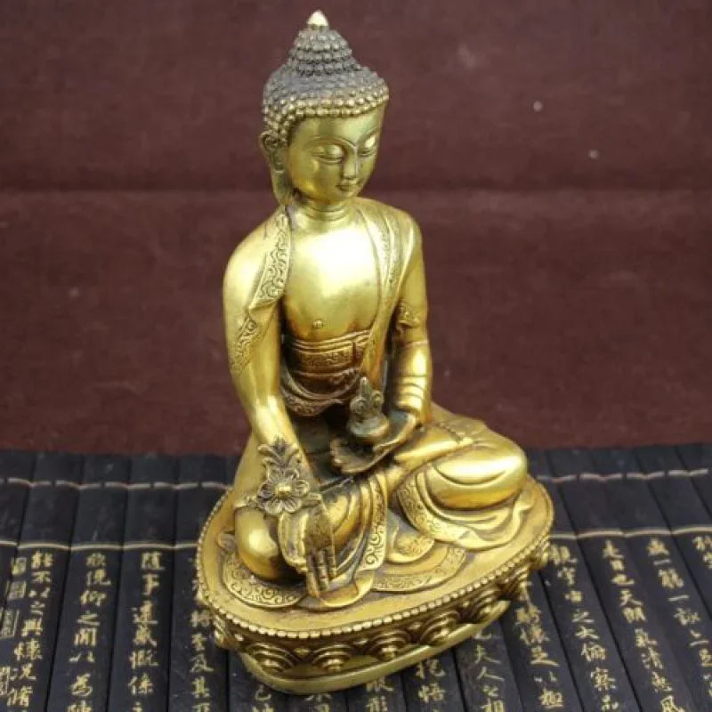 Antique old brass Buddha Statue Medicine Sakyamuni bhagavan Bhaisajya ~U Wealth