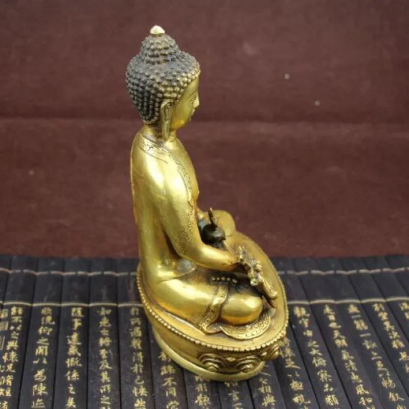 Antique old brass Buddha Statue Medicine Sakyamuni bhagavan Bhaisajya ~U Wealth