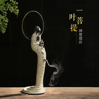 Antique one leaf bodhi Decoration Backflow incense pedestal A world in a flower and A grain of stand in the heavy