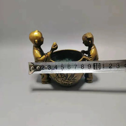 Antique pure copper gold child and jade female ornaments creative brass ashtray pen washing copper junk