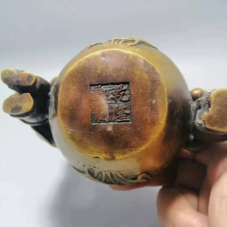 Antique pure copper gold child and jade female ornaments creative brass ashtray pen washing copper junk