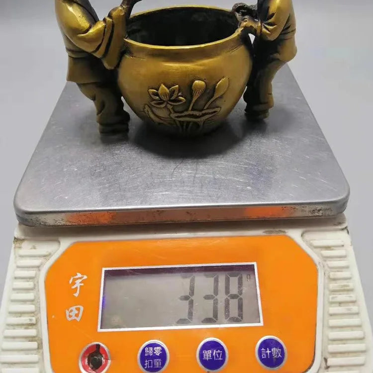 Antique pure copper gold child and jade female ornaments creative brass ashtray pen washing copper junk