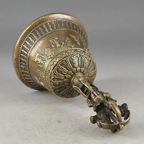 Antiques CHINA Ancient Brass handwork hammered exorcism statue superb bell