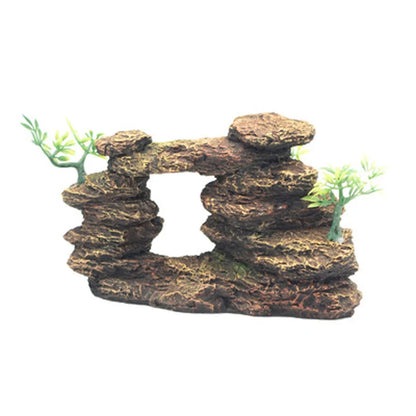 Aquarium Mountain View Stone Resin Ornament, Moss Tree Rock Cave Landscape, Artificial Fish Tank Decoration