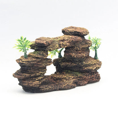 Aquarium Mountain View Stone Resin Ornament, Moss Tree Rock Cave Landscape, Artificial Fish Tank Decoration