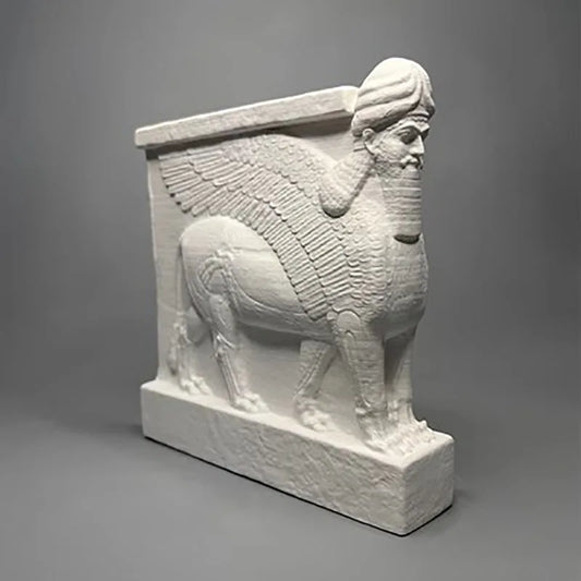Arab Assyrian Cultural People's First Wing Cow Statue, Gypsum Sculpture Decoration, Home Birthday Gift, Creative Decoration