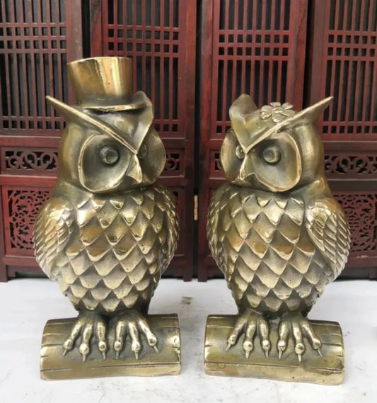 Archaize Brass Creative Collection Two Owls in Love Statue Home Decorations Crafts Statue A Pair