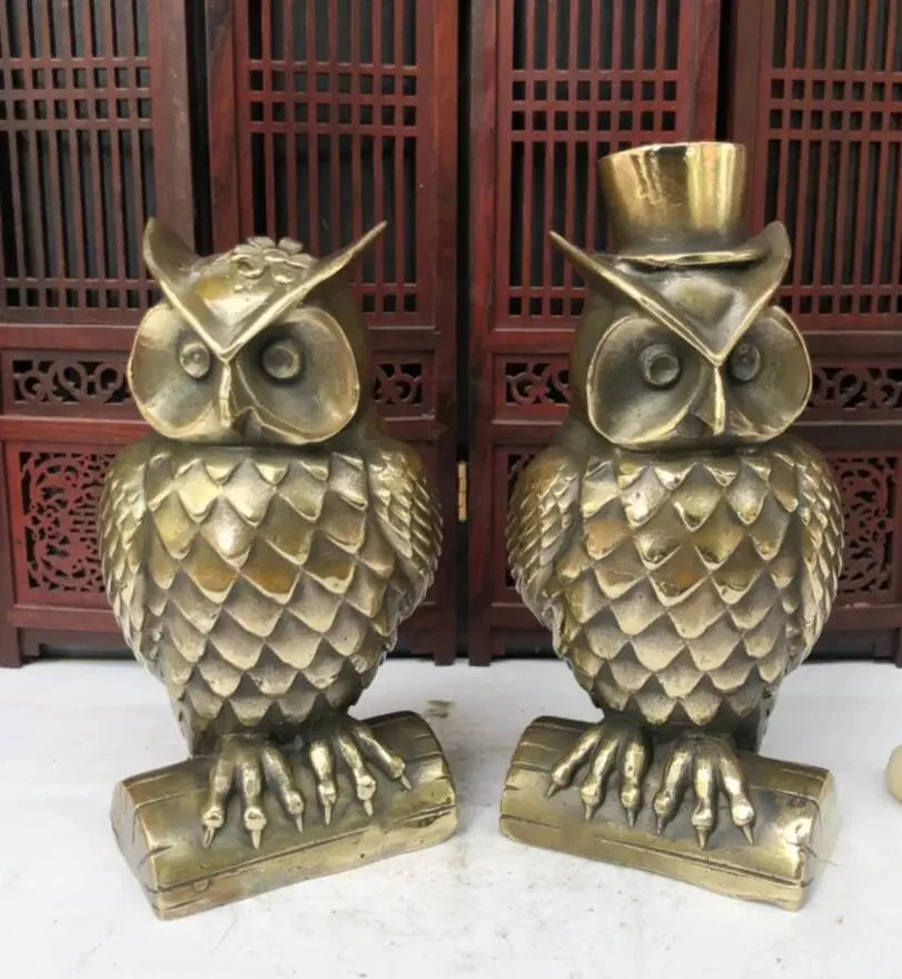 Archaize Brass Creative Collection Two Owls in Love Statue Home Decorations Crafts Statue A Pair