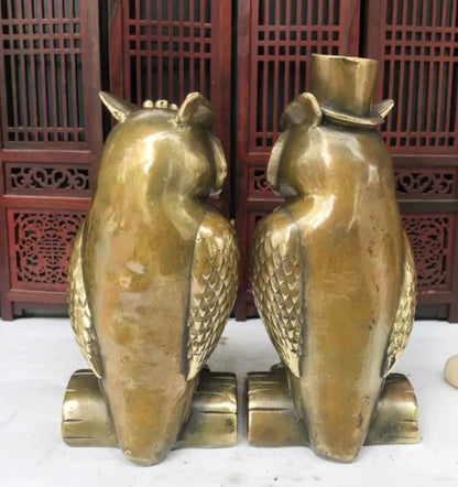 Archaize Brass Creative Collection Two Owls in Love Statue Home Decorations Crafts Statue A Pair