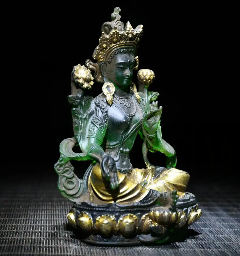 Archaize Coloured glaze Green tara Buddha crafts statue