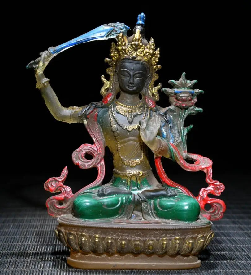 Archaize Coloured glaze Manjusri bodhisattva crafts statue