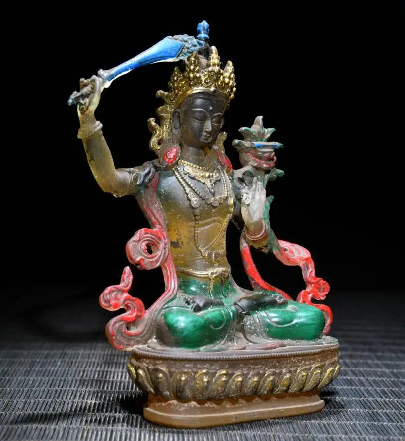 Archaize Coloured glaze Manjusri bodhisattva crafts statue