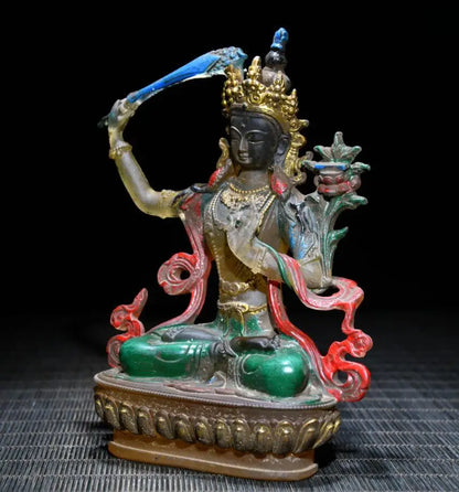 Archaize Coloured glaze Manjusri bodhisattva crafts statue