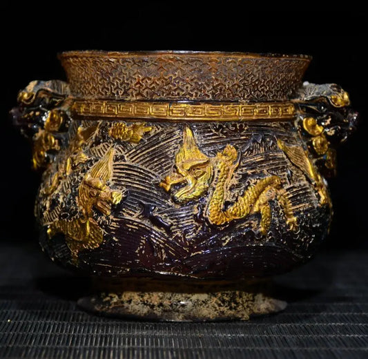 Archaize Coloured glaze dragon Incense burner crafts statue