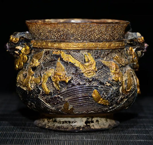 Archaize Coloured glaze dragon Incense burner crafts statue