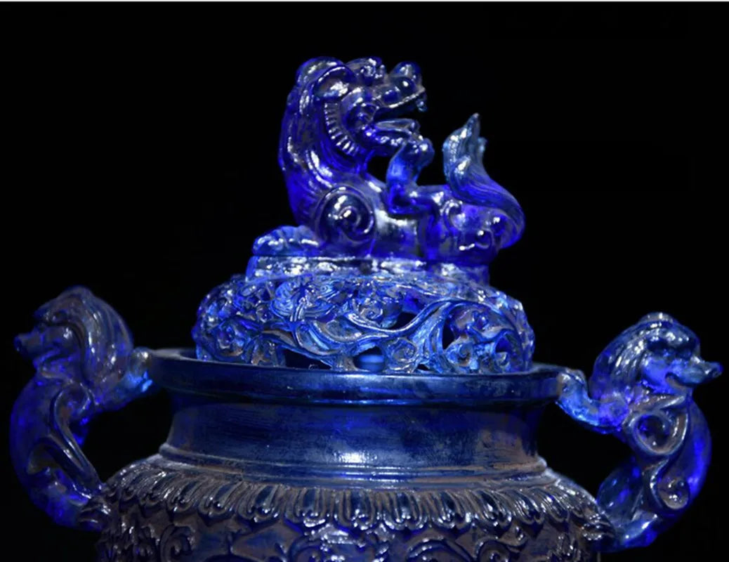 Archaize Coloured glaze lion Incense burner crafts statue