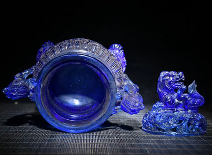 Archaize Coloured glaze lion Incense burner crafts statue