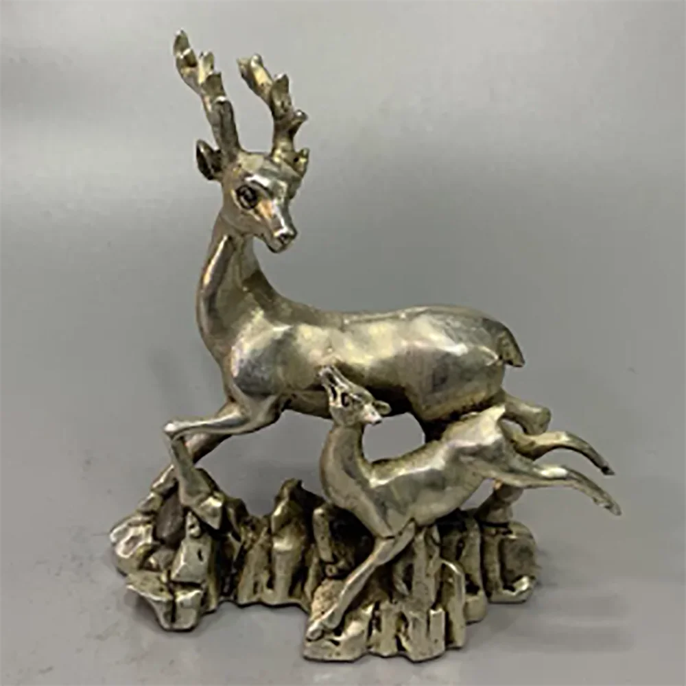 Archaize White copper Mother and son deer household desktop decoration crafts statue