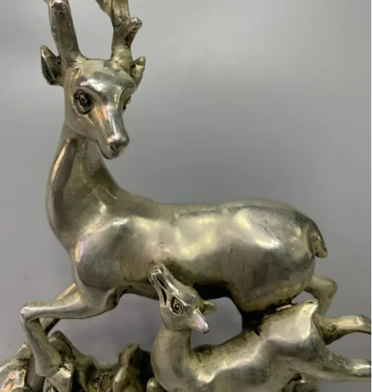 Archaize White copper Mother and son deer household desktop decoration crafts statue
