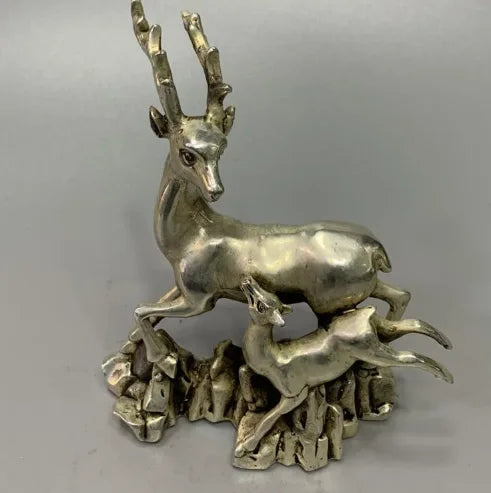 Archaize White copper Mother and son deer household desktop decoration crafts statue