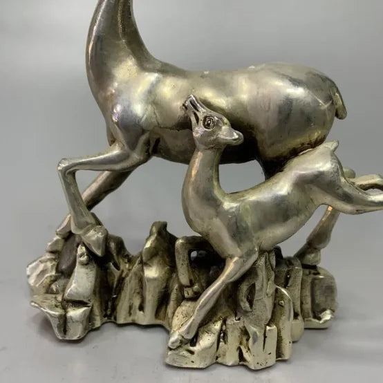 Archaize White copper Mother and son deer household desktop decoration crafts statue