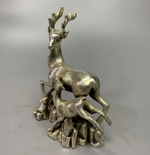 Archaize White copper Mother and son deer household desktop decoration crafts statue