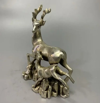 Archaize White copper Mother and son deer household desktop decoration crafts statue