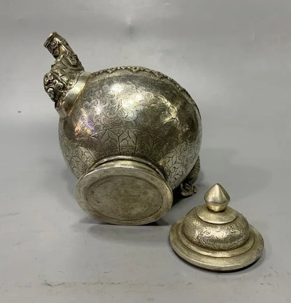 Archaize White copper Tibetan teapot crafts statue