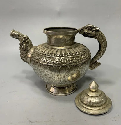 Archaize White copper Tibetan teapot crafts statue