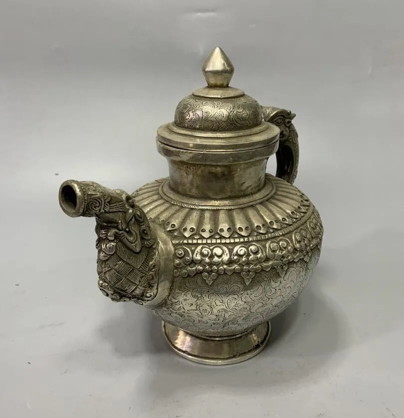 Archaize White copper Tibetan teapot crafts statue