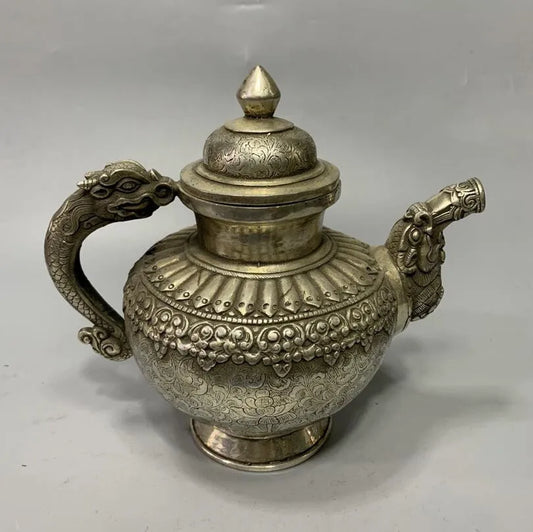 Archaize White copper Tibetan teapot crafts statue